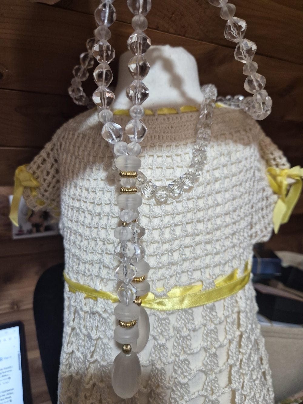 Vintage Cream Beaded Necklace with Gold Accents